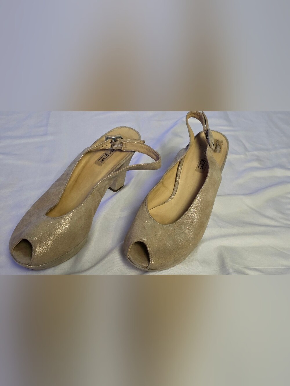 Paul Green München Shimmer Taupe Peep Toe Slingback Pumps Size 5